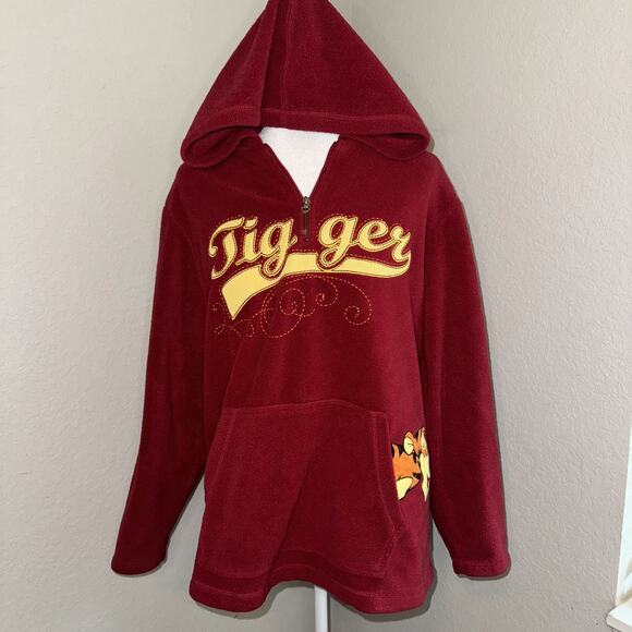 Vintage Disney Winnie The Pooh Tigger Fleece Hoodie Women's 1X Red 1/4 Zip - Picture 1 of 11